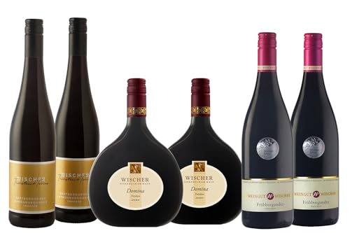 WEIN WISCHER Rotwein Franken trocken Spätburgunder & Frühburgunder, Domina, Frühburgunder [6 x 0,75 l] QUALITÄTSWEINE Weinpaket Angebot Rotwein Paket Geschenkset Bocksbeutel Probierpaket von Wein Wischer Nordheim am Main