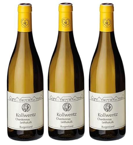 3x 0,75l - 2023er - Kollwentz - Römerhof - Leithakalk - Chardonnay - Qualitätswein Burgenland - Österreich - Weißwein trocken von Wein- und Genießerparadies