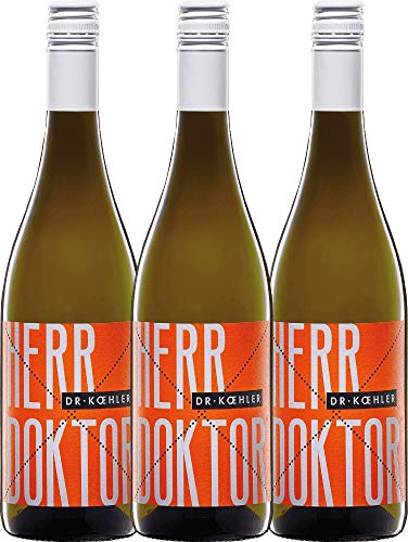 3er Paket - Herr Doktor 2018 - Dr. Köhler mit VINELLO.weinausgießer | trockener Weißwein | deutscher Sommerwein aus Rheinhessen | 3 x 0,75 Liter von Weingut Dr. Koehler