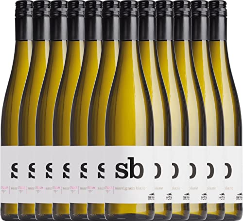 VINELLO 12er Weinpaket Weißwein - Aufwind Sauvignon Blanc 2021 - Thomas Hensel mit einem VINELLO.weinausgießer | 12 x 0,75 Liter von Weingut Hensel