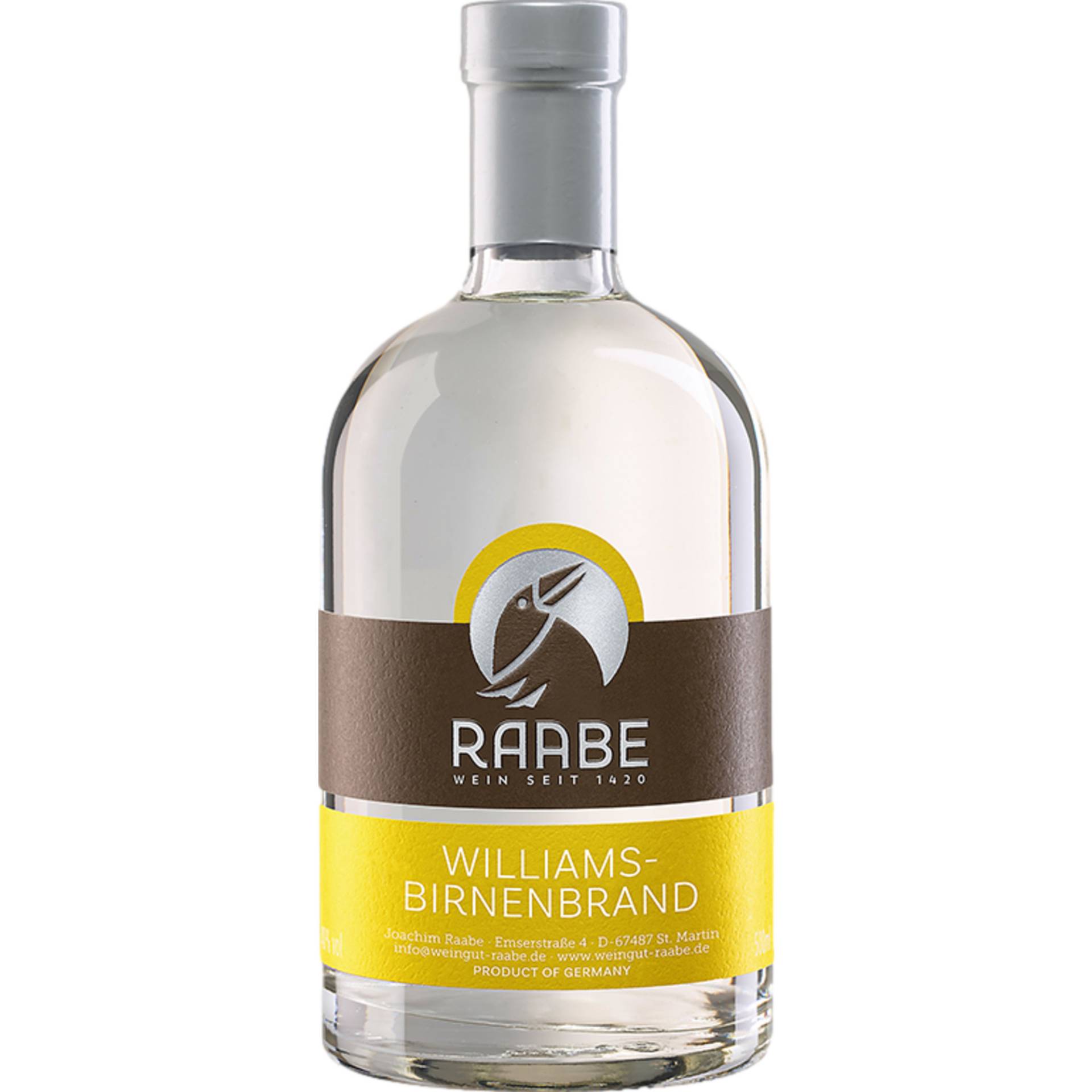 Raabe´s Williams-Birnenbrand Pfälzer Geister, Deutschland, 0,5 L, 40 % Vol., Pfalz, Spirituosen von Weingut Joachim Raabe