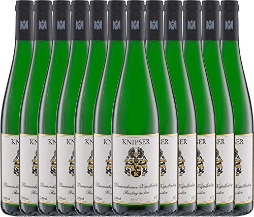 VINELLO 12er Weinpaket Weißwein - Kapellchen Riesling - Knipser mit Weinausgießer | 12 x 0,75 Liter von Weingut Knipser