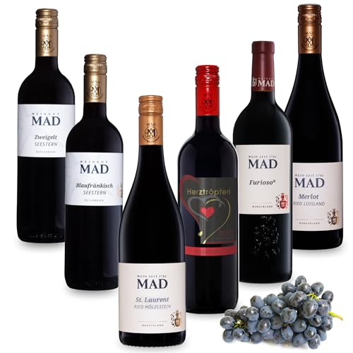 Weingut MAD Rotwein Probierset | 6 erlesene Rotweine | Blaufränkisch, Zweigelt, St. Laurent, Merlot & mehr | Perfekt für Weinliebhaber & Besondere Anlässe | Tasting-Set von Weingut MAD