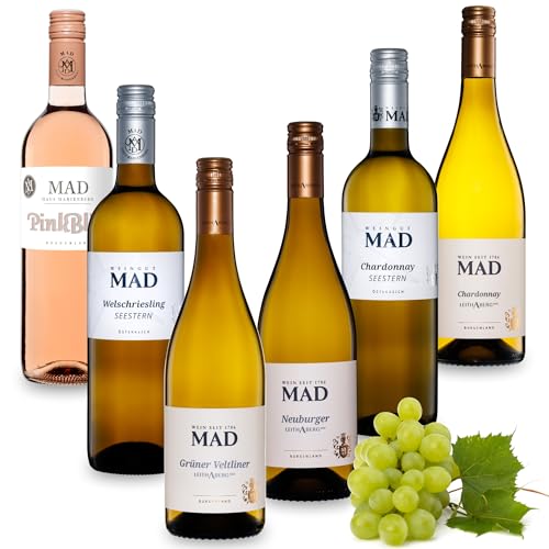 Weingut MAD Wein Probierset | 6 erlesene Weißweine & Rosé | Trockener Chardonnay, Welschriesling, Grüner Veltliner & mehr | Perfekt für Feinschmecker & Besondere Anlässe | Tasting-Set von Weingut MAD