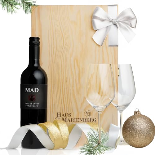 Weingut Mad Grand Cuvée Burgenland 2021 Geschenkset mit 2 Gläsern | Exklusiver Rotwein aus Blaufränkisch, Zweigelt & Merlot | Trocken | Dunkle Beeren & Gewürze | Perfekt für Feinschmecker | 750ml von Weingut MAD