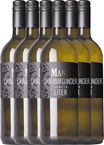 VINELLO 6er Weinpaket Weißwein - Grauburgunder Liter trocken 2022 - Weingut Manz mit VINELLO.weinausgießer | 6 x 1,0 Liter von Weingut Manz
