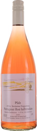 Weinhaus Müller Bornheim 1,0L Flasche Pfälzer Portugieser Rosé halbtrocken 2023 - Qualitäts-Rosé halbtrocken aus der Pfalz - rosé Qualitätswein halbtrocken, Anzahl:1 Flasche von Weinhaus Müller Bornheim