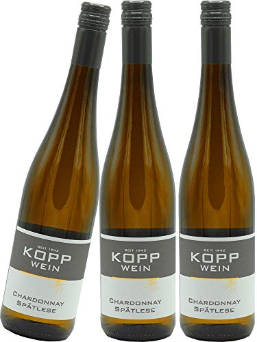 3 Flaschen 2023er Chardonnay Spätlese lieblich Weißwein 0,75l, direkt vom Erzeuger: Weingut Kopp in Ranschbach von Weinkellerei Kopp