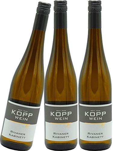 3 Flaschen 2023er Rivaner Kabinett trocken Weißwein Deutscher Prädikatswein 0,75l, direkt vom Erzeuger: Weingut Kopp in Ranschbach von Weinkellerei Kopp