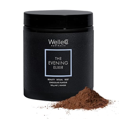 WelleCo The Evening Elixir Hautpflege Vitamin C Hot Chocolate Beauty Drink Mix mit Niacin, Zitronenmelisse und Magnesium für Schlaf, Kollagenbildung, glutenfrei, vegan, milchfrei, 150 g Glas von WelleCo