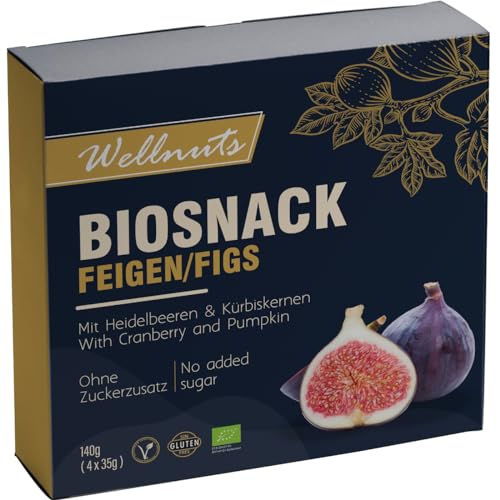 WELLNUTS Bio Feigensnack - 1er Pack (4x35g ), Energieriegel aus Feigen, Heidelbeeren und Kürbiskernen, Power Riegel, Ohne Konservierungs- & Zusatzstoffe, Ohne Zuckerzusatz, Vegan, Glutenfrei von Wellnuts