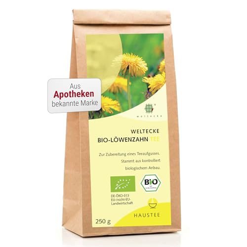 Weltecke Bio-Löwenzahn-Tee lose 250 g | Löwenzahnwurzel & Blätter getrocknet, geschnitten | In Deutschland hergestellt | Würzig-herber Kräuter-Tee I Sanft bittere Note I Organic Dandelion Tea von Weltecke