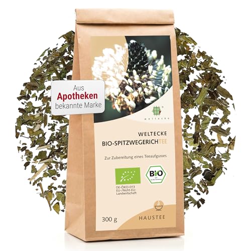 Weltecke Bio-Spitzwegerich-Tee lose 300 g | Spitzwegerichblätter getrocknet & geschnitten I Frisch abgefüllt in Deutschland | Kräuter-Tee mit würzig-herbem Geschmack | Angenehmer Halswärmer-Tee von Weltecke