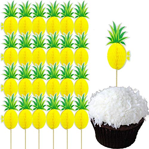 24 Stück 3D-Cupcake-Topper Ananas Geburtstag Babyparty Brautparty Hochzeit Luau Party Zubehör Sommer Thema Party Cupcake Topper Picks Dekorationen Einwegspieße Obstspieße Cocktail Picks von Werich