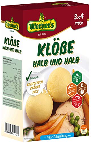 Werner´s Klöße Halb & Halb 3x4 Stück, 6 Packungen pro Karton, glutenfrei, laktosefrei, zum selbstformen, ohne Farbstoffe, ohne zugesetzte Aromen, von Werner´s