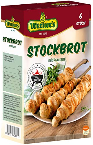 Werner´s Stockbrot mit Kräutern für Lagerfeuer & Grill, Backmischung für 4-6 Stück, zum backen über Lagerfeuer oder Grill, 6 Packungen pro Karton 400g von Werner´s