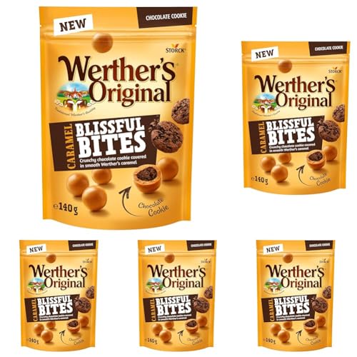 Werther’s Original Blissful Caramel Bites Cookie – Knackiger Schokokeks umhüllt von sanft-cremigem Werther’s Karamell – 1 x 140g (Packung mit 5) von Werther's Original