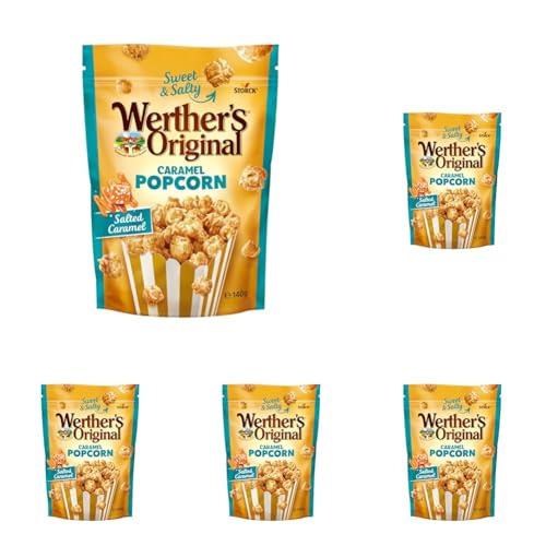 Werther's Original Caramel Popcorn Salted Caramel (1 x 140 g) – knuspriges Popcorn mit salzigem Sahne-Karamell-Überzug (Packung mit 5) von Werther's Original