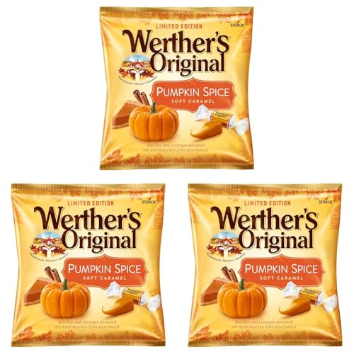 Werther's Original Pumpkin Spice Soft Caramel (1 x 180 g) – weiche Sahnetoffees mit Kürbiskuchen-Zimt-Geschmack – Toffees Limited Edition (Packung mit 3) von Werther's Original