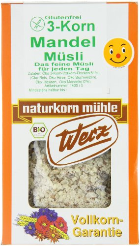 Werz 3-Korn-Vollkorn-Mandel-Müsli glutenfrei, 1er Pack (1 x 400 g Packung) - Bio von Werz