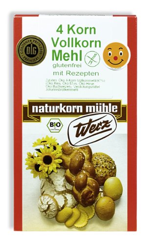 Werz 4-Korn-Vollkorn-Mehl glutenfrei, 2er Pack (2 x 500 g Karton) - Bio von Werz