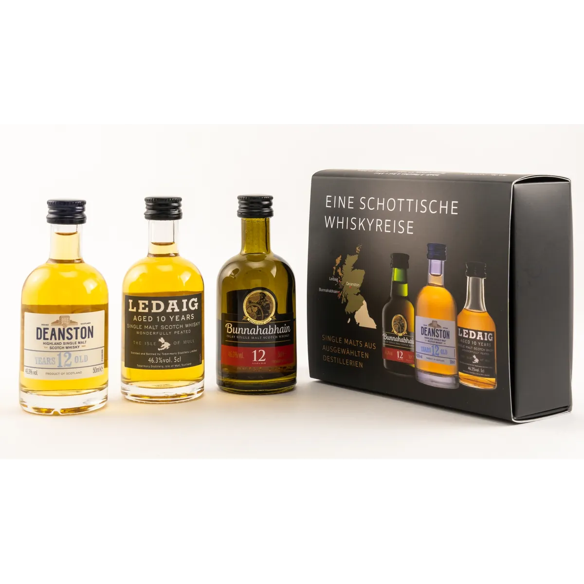 Miniaturen Set Single Malts 3x0,05 Liter Bunnahabhain 12 Years, Deanston 12 Years, Ledaig 10 Years von Whisky Fox