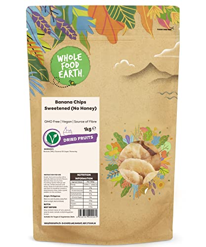 Wholefood Earth Banana Chips Sweetened (No Honey) 1 kg | GMO Free | Source of Fibre von Wholefood Earth