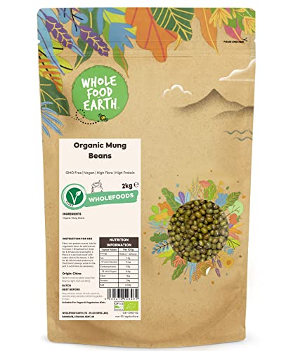 Wholefood Earth Bio-Mungbohnen 2kg | GVO-frei | Vegan | Ballaststoffreich | Proteinreich | Zertifiziert biologisch von Wholefood Earth