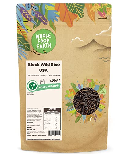 Wholefood Earth Black Wild Rice USA - Gentechnikfrei - natürlich - vegan - Milchfrei - ohne Zuckerzusatz, 500 g von Wholefood Earth