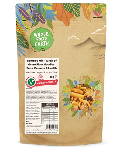 Wholefood Earth Bombay Mix - A Mix of Gram Flour Noodles, Peas, Peanuts and Lentils 1 kg | GMO Free | Source of Fibre von Wholefood Earth