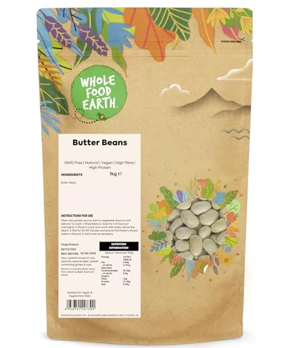 Wholefood Earth Butter Beans 1 kg | GMO Free | Natural | High Fibre | High Protein von Wholefood Earth