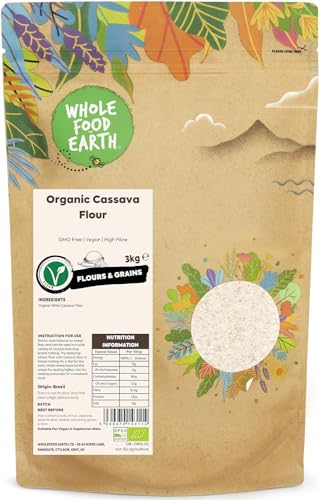 Wholefood Earth Organic Cassava Flour – 3 kg | GMO Free | Vegan | High Fibre | Certified Organic von Wholefood Earth