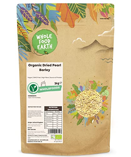 Wholefood Earth Organic Dried Pearl Barley 3kg Vegan | GMO Free | High Fibre | Source of Protein | Certified Organic von Wholefood Earth