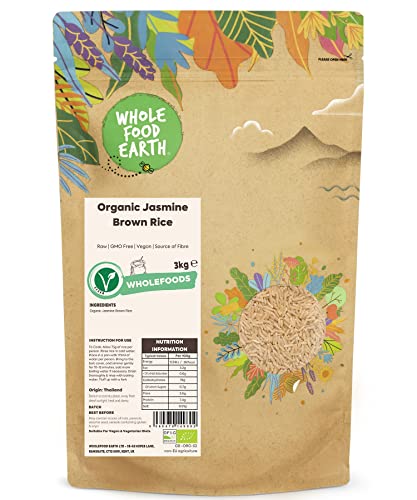 Wholefood Earth Organic Jasmine Brown Rice 3kg Raw | GMO Free | Vegan | Source of Fibre | Certified Organic von Wholefood Earth