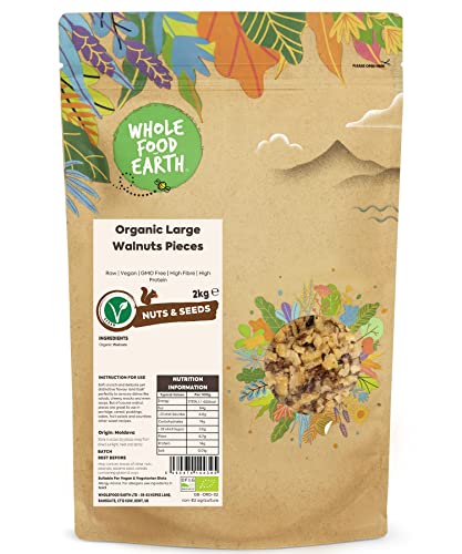 Wholefood Earth Organic Large Walnuts Pieces 2kg Raw | Vegan | GMO Free | High Fibre | High Protein | Certified Organic von Wholefood Earth