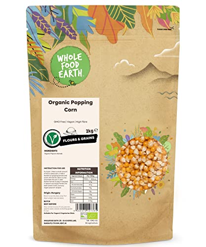 Wholefood Earth Organic Popping Corn – 2kg | GMO Free | Vegan | High Fibre | Certified Organic von Wholefood Earth