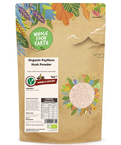 Wholefood Earth Bio-Psyllium-Husk-Pulver 1kg | Vegan | GVO-frei | Ballaststoffreich | Proteinreich | Zertifiziert biologisch von Wholefood Earth