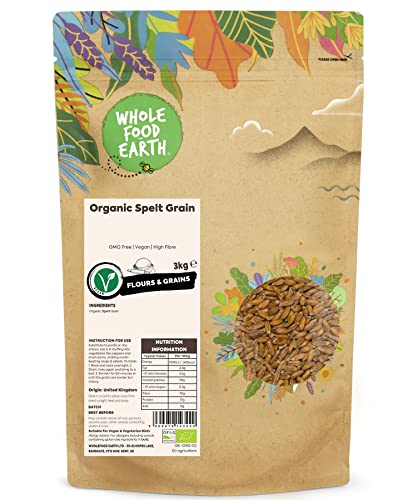 Wholefood Earth Organic Spelt Grain – 3 kg | GMO Free | Vegan | High Fibre | Certified Organic von Wholefood Earth