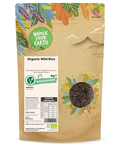 Wholefood Earth Organic Wild Rice 1kg GMO Free | EcoSocial | Vegan | Raw | Source of Fibre | Source of Protein | Certified Organic von Wholefood Earth