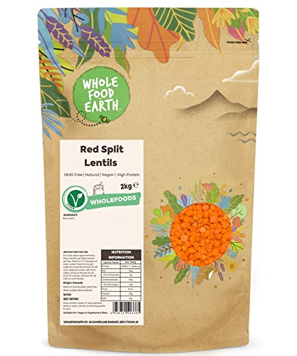 Wholefood Earth Red Split Lentils 2 kg | GMO Free | Natural | High Protein von Wholefood Earth