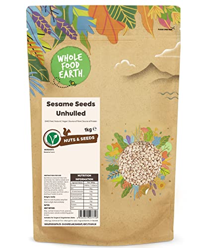 Wholefood Earth Sesame Seeds Unhulled 1 kg | GMO Free | Natural | Source of Fibre | Source of Protein von Wholefood Earth