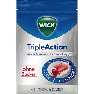 WICK Triple Action mit Menthol ohne Zucker Vorratspack – Gefüllt mit Johannisbeersaftkonzentrat und kühlendem Menthol – Mit Zink und Vitamin C – 20er Pack (20 x 72 g) von WICK