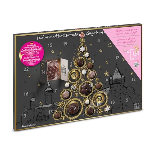 Wicklein Lebkuchen Adventskalender 335g, mit persönlichem Video-Gruß zum Verschenken, 24 köstliche Tage mit Nürnberger Lebkuchen, inkl. QR-Code für individuelle Botschaft am 24. Dezember von Wicklein