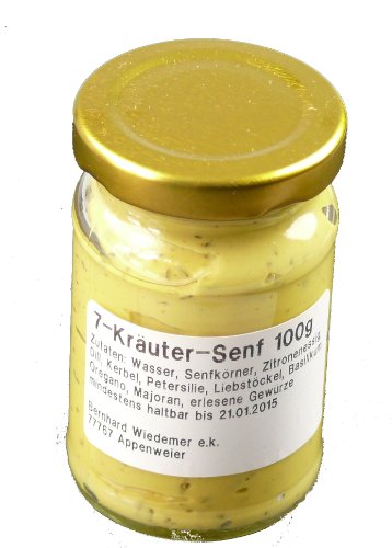 Wiedemer – erfrischender 7-Kräuter-Senf aus frischer Zubereitung mit ausgewählten natürlichen veganen Zutaten – 1 Glas á 100ml Gourmet Senf für Fisch, Salatdressing, Fleisch, Würstchen u.v.m. von Wiedemer