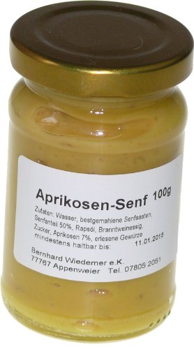 Wiedemer – fruchtiger Aprikosensenf aus frischer Zubereitung mit ausgewählten natürlichen veganen Zutaten – 1 Glas á 100ml Gourmet Senf für Salatdressing, Sauce, Fleisch, Käse, Brot u.v.m. von Wiedemer