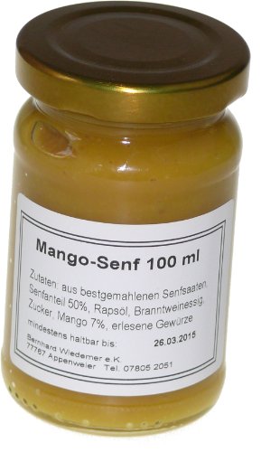 Wiedemer – fruchtiger Mangosenf aus frischer Zubereitung mit ausgewählten natürlichen veganen Zutaten – 1 Glas á 100ml Gourmet Senf für Salatdressing, Sauce, Fisch, Brot, Käse u.v.m. von Wiedemer