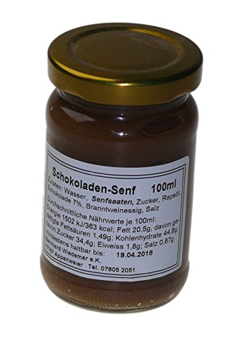 Wiedemer – süßer Schokoladensenf aus frischer Zubereitung mit ausgewählten natürlichen Zutaten – 1 Glas á 100ml Gourmet Senf für Wild, Rouladen, Salatdressing, Sauce, Dip u.v.m. von Wiedemer