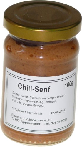 Wiedemer – würzig-scharfer Chilisenf aus frischer Zubereitung mit ausgewählten natürlichen veganen Zutaten – 1 Glas á 100ml Gourmet Senf für Gegrilltes, Sauce, Dips, Sandwiches, Käse u.v.m. von Wiedemer