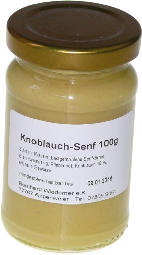 Wiedemer – würziger Knoblauchsenf aus frischer Zubereitung mit ausgewählten natürlichen veganen Zutaten – 1 Glas á 100ml Gourmet Senf für Gegrilltes, Saucen, Dips, Fleisch, Brot u.v.m. von Wiedemer