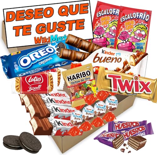 WikiMark Sehr originelle Geschenkschachtel mit 19 Kinder-Pralinen, Oreo-Keksen, Kindern Schoko Bons, Haribo Bären, Kit Kat, Knochen, Lotus Biscoff Keks und vielem mehr. Inklusive Wunschkarte. von WikiMark